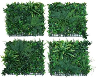 Hhg Panel De Pared Hhg-589, Pared Vegetal, Decoraci&oacute;n De Pared, Planta Artificial, Interior/exterior, 4 Unidades De 50 X 50 Cm = 1 M&sup2;, Plantas Verdes