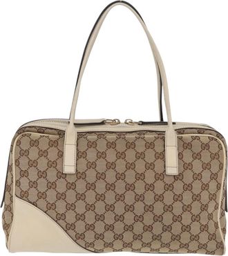 Gucci New Britt Boston Gg Canvas Beige Canvas Handbag (Pre-Owned)