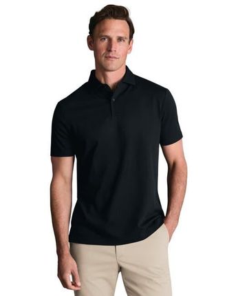 CHARLES TYRWHITT Short Sleeve Cotton Stretch Smart Pique Polo in Black at Nordstrom, Size Xx-Large