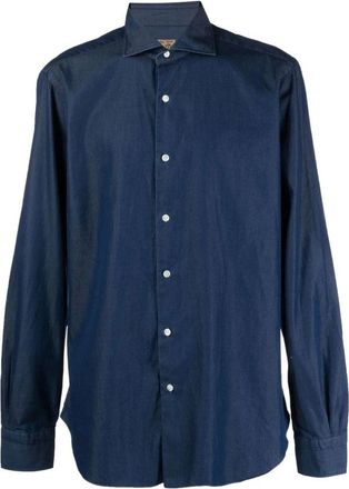 Barba Klassiek Denim Overhemd - Heren - Spijkeroverhemden - Blauw - 4XL - Denim - Overhemden