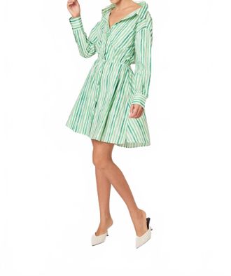 Rosie Assoulin Falling Off The Shoulder Mini Dress In Watercolor Stripe Poplin