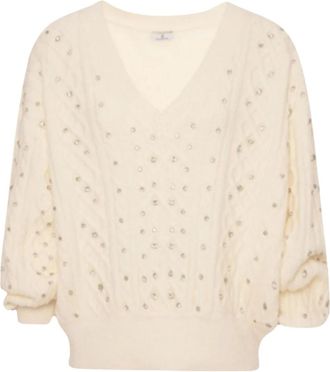 Fracomina Pullover met V-hals - Dames - V-hals truien - Wit - S - Polyester - Truien & Vesten