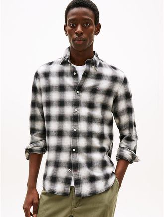 Tommy Hilfiger Mens Regular Fit Shadow Check Brushed Shirt - Black - XS