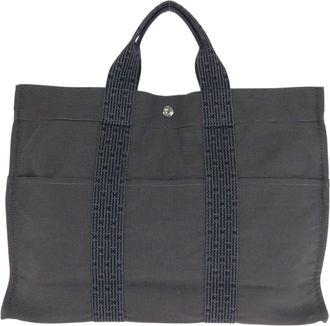 Herm&egrave;s Gray Polyamide Polyester Handbag Tote Bag (Pre-Owned)