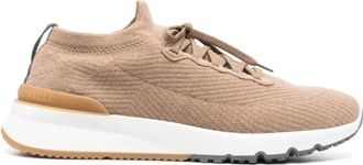 Brunello Cucinelli Sneakers met veters en logo detail - Heren - Sneakers - Beige - 41 EU - Katoen - Schoenen