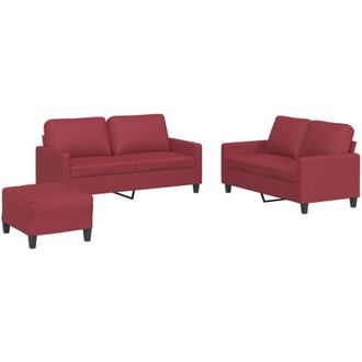 vidaXL Vidaxl - Juego De Sof&aacute;s Con Cojines 3 Piezas Cuero Sint&eacute;tico Rojo Tinto