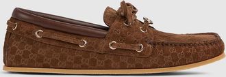 Gucci Womens Boat Shoe, Brown, Suede