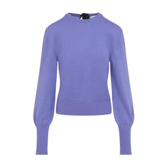 Lanvin Round-neck Knitwear, female, Purple, Size: XS Wool T-shirt Sweater with Grosgrain Detail