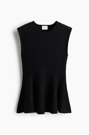 H&M Knitted Peplum Top in Black at Nordstrom, Size Xx-Small