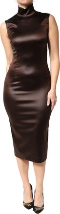 Dolce & Gabbana Brown Satin Sheath Midi SleeveLess Womens Dress (Pre-Owned)