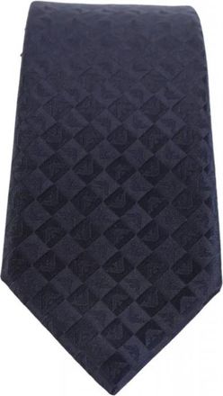 Emporio Armani Pure Silk Eagle and Check Jacquard Tie - Heren - Stropdassen - Blauw - ONE Size - Accessoires