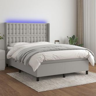 vidaXL Vidaxl - Cama Box Spring Colch&oacute;n Y Luces Led Tela Gris Claro 140x190 Cm
