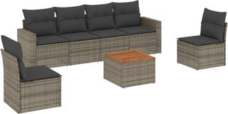 vidaXL Vidaxl - Set De Sof&aacute;s De Jard&iacute;n 7 Piezas Con Cojines Rat&aacute;n Pe Gris