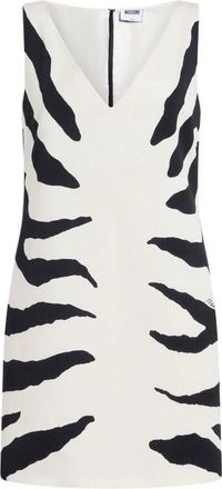 Moschino Kleedjes, Dames, Wit, L, Katoen, Zwaar Katoenen Jurk met Print