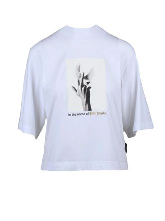 Palm Angels White Cotton-Blend Cropped T-Shirt