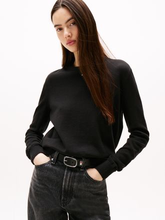 Tommy Jeans Strickpullover TOMMY JEANS TJW ESSENTIAL CREW SWEATER EXT, Damen, Gr. XXL (44), schwarz, Feinstrick, Obermaterial: 100% Baumwolle, unifarben, regular 