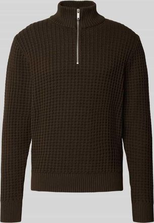 Selected Regular Fit Troyer in Waffel-Struktur Modell TOM in Schoko, Größe XXL