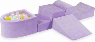 OEM Parque Infantil De Espuma Con Colina Y Piscina Micro Velvet Soft Purple + 100 Pelotas: Perla, Rosa Claro, Amarillo, Menta Claro