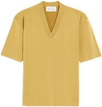 Ami V-neck Trui met Korte Mouwen - Dames - V-hals truien - Geel - 2XS - Wol - Truien & Vesten