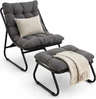 STILVORA Salotto Da Giardino 1 Posto In Acciaio Con Sedia A Sdraio, Pouf E Cuscino Comodo, Grigio
