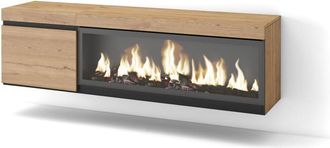Skraut Home Mueble tv efecto madera roble 158x35x45cm chimenea efecto fuego