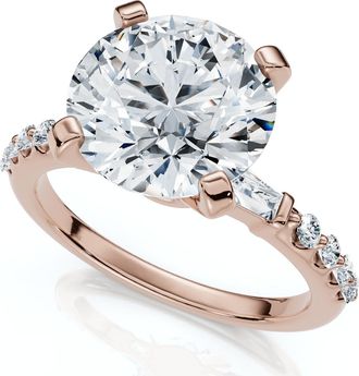 Pompeii3 Certified 3Ct Diamond & Baguette Accent Diamond Ring 14k Gold or Pt Lab Grown