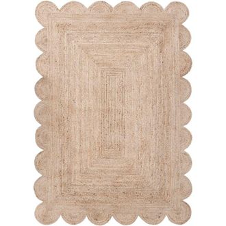 Beliani Tappeto rettangolare con bordo smerlato in juta 160 x 230 cm intrecciato rustico boho soggiorno camera da letto beige Hingoli