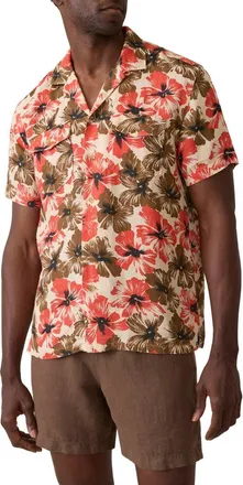 Faherty Reserve Basque Houndstooth Linen Camp Shirt in Wildwood Poppy at Nordstrom Rack, Size Xx-Large