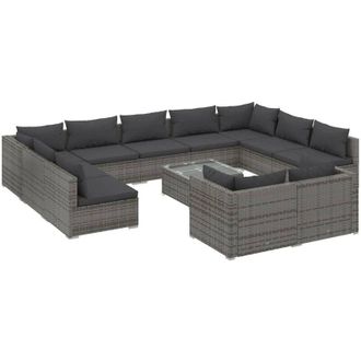 vidaXL Set De Muebles De Jard&iacute;n 12 Pzas Y Cojines Rat&aacute;n Sint&eacute;tico Gris Vidaxl