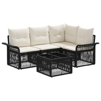 vidaXL Conjunto De Sof&aacute;s De Jard&iacute;n 5 Pcs Negro Rat&aacute;n Sint&eacute;tico Vidaxl