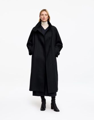 Arket trench lungo in cotone cerato con collo a imbuto e dettaglio interno al colletto in tessuto a coste nero