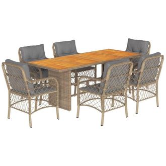 vidaXL Set Comedor De Jard&iacute;n 7 Pzas Con Cojines Rat&aacute;n Sint&eacute;tico Beige Vidaxl