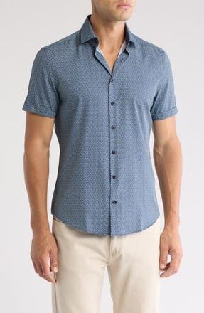 Soul of London Microfiber Short Sleeve Button-Up Shirt in Blue at Nordstrom Rack, Size X-Large