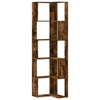 Berkfield Home Corner Bookcase 5-Tier Smoked Oak 50x50x179 cm Engineered Wood in Brown | Size: 50 x 50 x 179 cm
