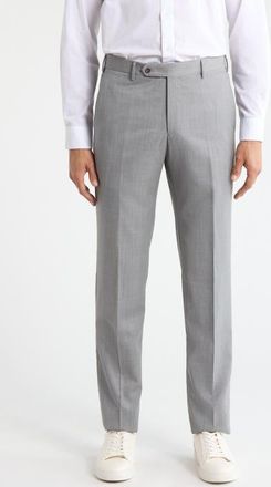 Zanella Parker Platinum Super 130s Gabardine Dress Pants in Light Grey at Nordstrom, Size 42