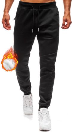 Lantch Fleece Lined Trousers Mens Joggers Tracksuit Bottoms Men Casual Thermal Sweatpants Winter Warm Pants with Zip Pocket Schwarz
