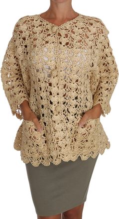 Dolce & Gabbana Womens Beige Cardigan Crochet Knitted Raffia Sweater Viscose Clothing