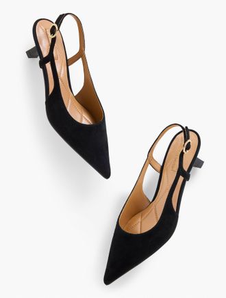 Talbots Olivia Suede Slingback Kitten Heel Pumps - Black - 9 1/2 M Talbots