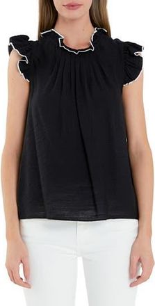 English Factory Flutter Sleeve Top in Black at Nordstrom Rack, Size X-Small