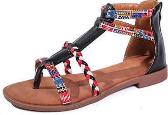 Generic 2026 Women Slippers Bohemian Style Womens Round Toe Flat Thong Sandals Comfortable Summer Flip Flops For Casual Wear (Black, 5.5)