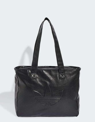 adidas Originals Borsa shopper in similpelle PU metallizzata nera-Nero