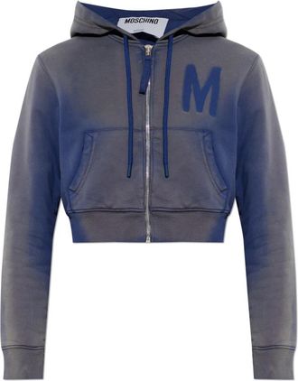 Moschino Ge&iuml;soleerde Hoodie - Dames - Vesten met rits - Blauw - M - Leer - Hoodies & sweatvesten