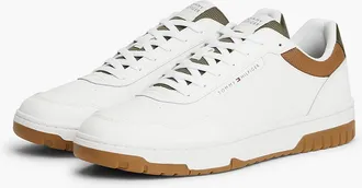 Tommy Hilfiger Mens Leather Mix Court Sneaker - Ecru/Army Green - US 11.5 / EU 45