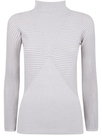 Emporio Armani Womens Striped Top - Light Grey Nylon - Size Large