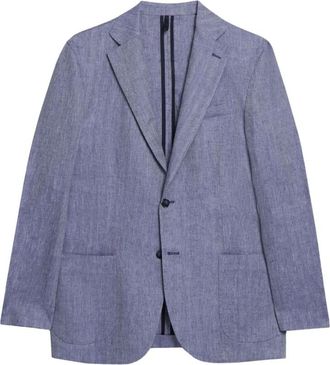 Brooks Brothers Jassen, Heren, Blauw, XL, Linnen, Visgraatpatroon Linnen Blazer