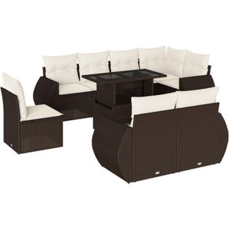 vidaXL Set De Sof&aacute;s De Jard&iacute;n 9 Pzas Y Cojines Rat&aacute;n Sint&eacute;tico Marr&oacute;n Vidaxl