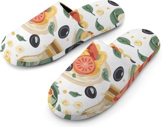 Generic Cute Italian Food And Pasta Warm Mens Slippers Slip On Soft Fleece House Shoes Winter Indoor Outdoor