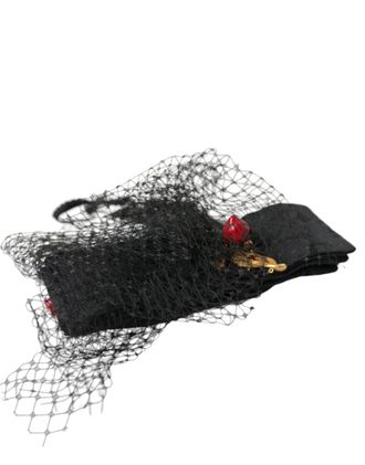 Dolce & Gabbana Womens Black Strawberry Sicily Crystal Mesh Net Headband Diadem Accessory