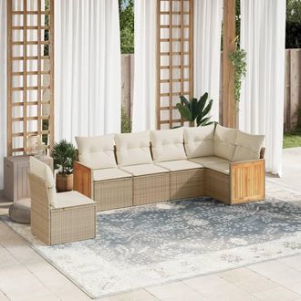 vidaXL Juego De Sof&aacute;s Jard&iacute;n Con Cojines 6 Pzas Rat&aacute;n Sint&eacute;tico Beige Vidaxl