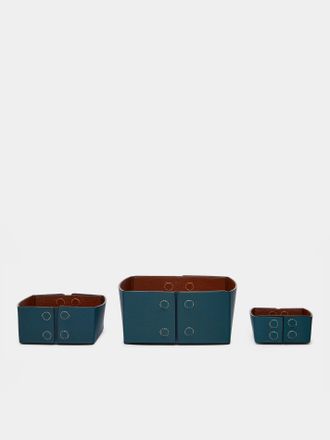 Metier Cooks Supply Leather Reversible Collapsible Boxes (Set of 3)